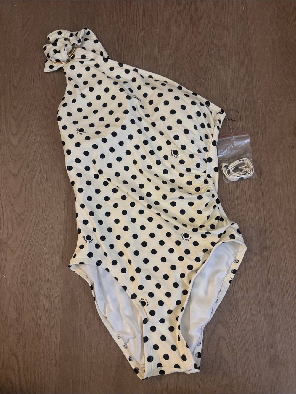 NWOT tags Kate Spade Black Polka Dot One-Shoulder Swimsuit